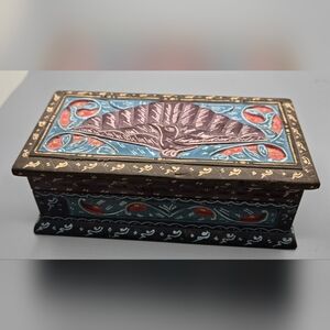 Handmade Carved & Painted Jewelry or Trinket Box Measures 5½" X 3" X 2"